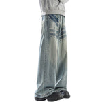 3D Crinkle Tie-Dye Wide-Leg Denim Jeans