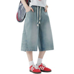 Cropped Wide-Leg Washed Denim Pants