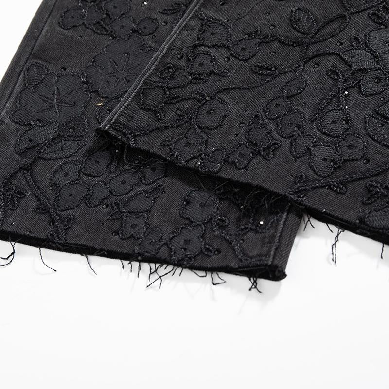 Rhinestone & Rope Embroidery Straight Leg Jeans