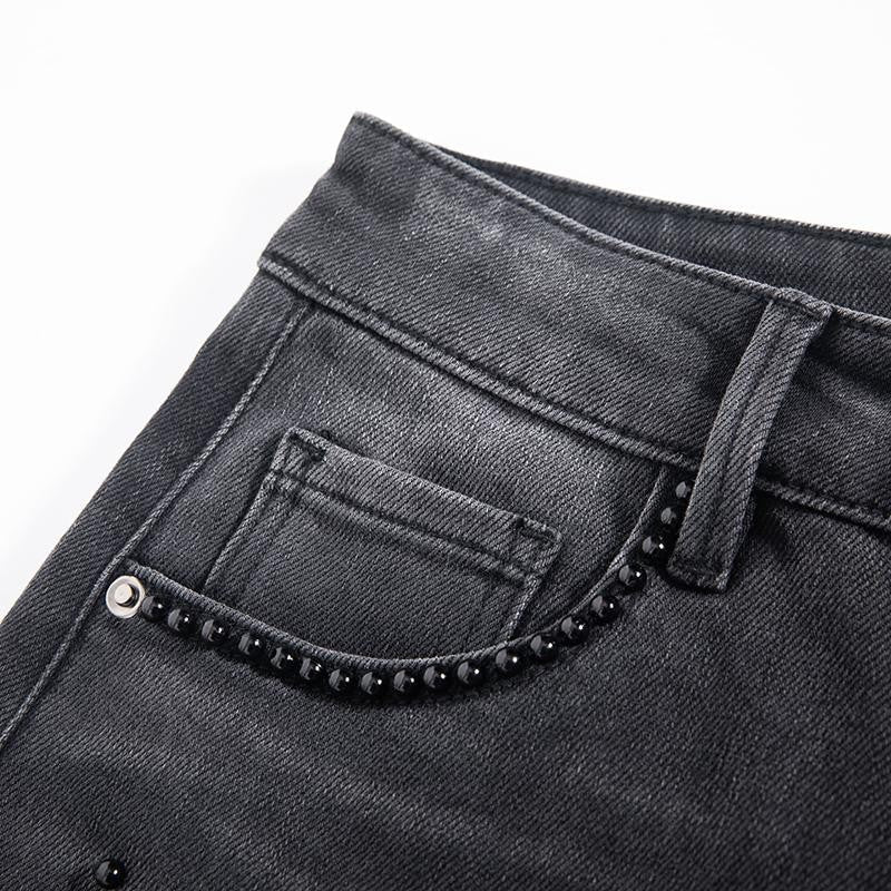 Pearl-Embellished Floral-Embroidered Whisker Jeans