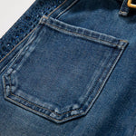 Floral-Embroidered Cut-Out Jeans with Rhinestones