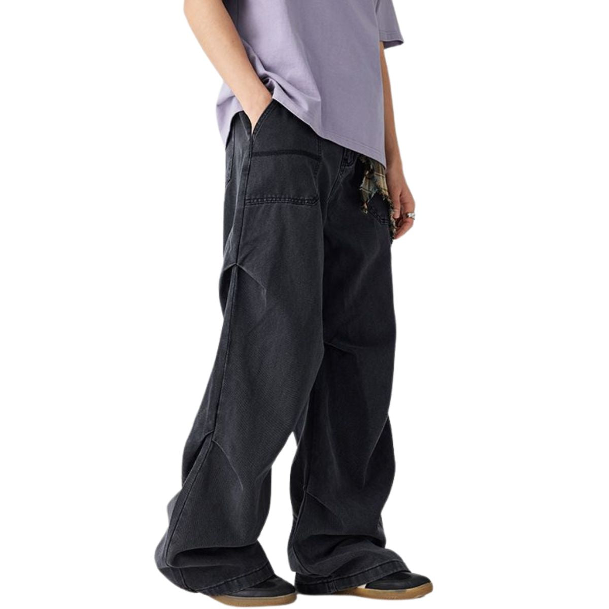 Side-Pleated Oversized Denim Jeans