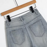 Pearl & Rhinestone Lace-Cut Denim Shorts