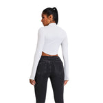 Mock Neck Curved-Hem Long-Sleeve Top