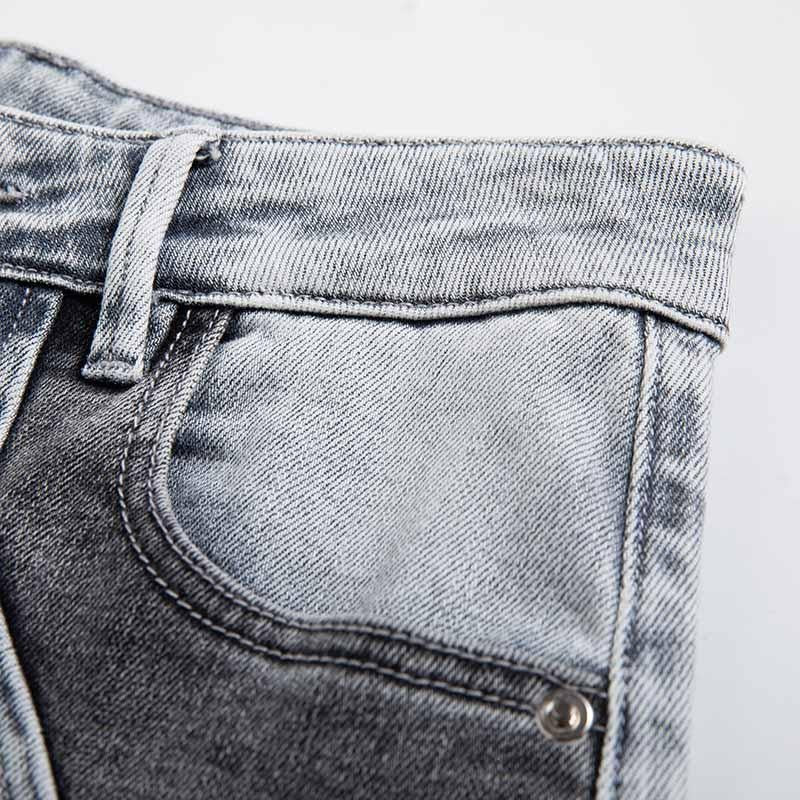 Patchwork Pearl-Frog Closure Embroidered Jeans