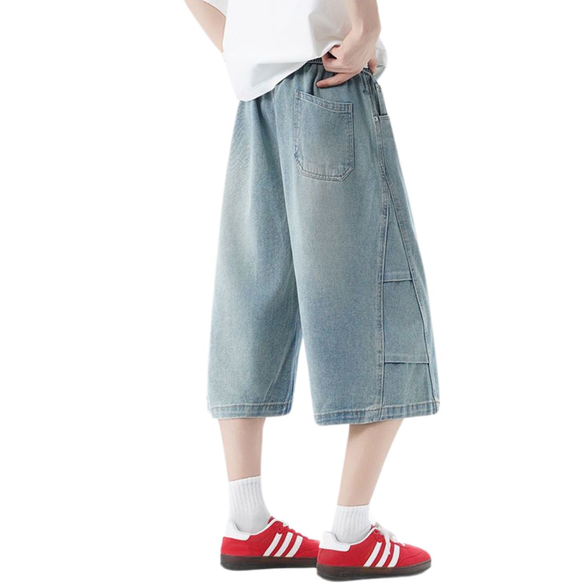 Cropped Wide-Leg Washed Denim Pants