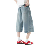 Cropped Wide-Leg Washed Denim Pants