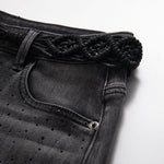 Embroidered & Rhinestone-Transferred Denim Skirt