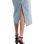 Floral Appliqu¨¦ Denim Midi Skirt