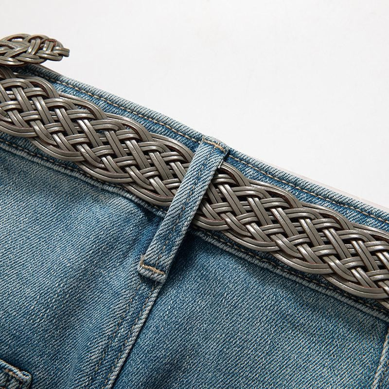 Pearl-Frog Embroidered Wide-Leg Jeans