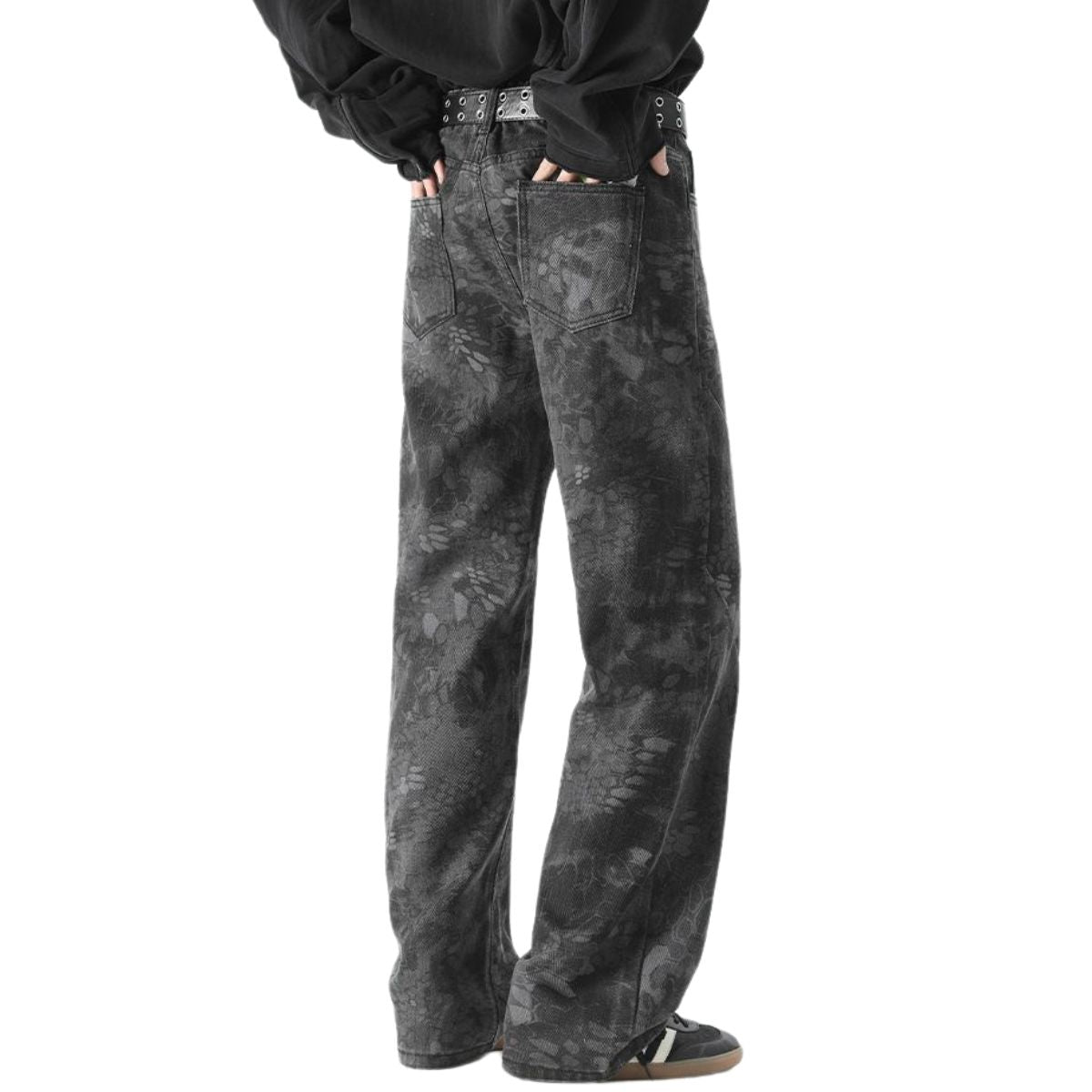 Snake Print Relaxed Fit Denim Trousers