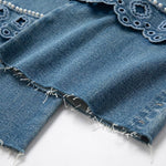 Pearl-Embellished Embroidered Patchwork Cut-Out Jeans