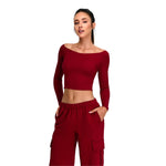 Off-Shoulder Seamless Long-Sleeve Crop Tee