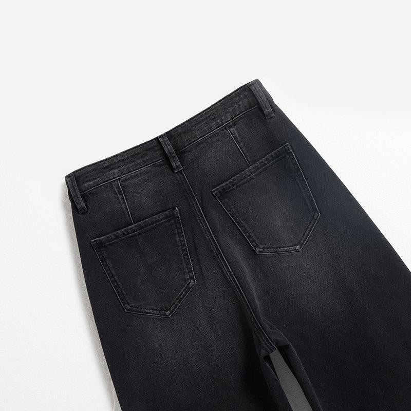 Rose Embroidered Lace-Cut Jeans with Pearl Beading