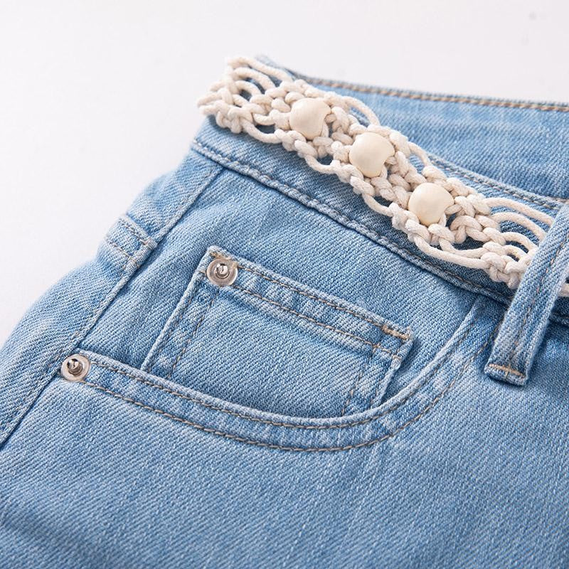 Raw Hem Ethnic Motif Embroidery Flared Jeans