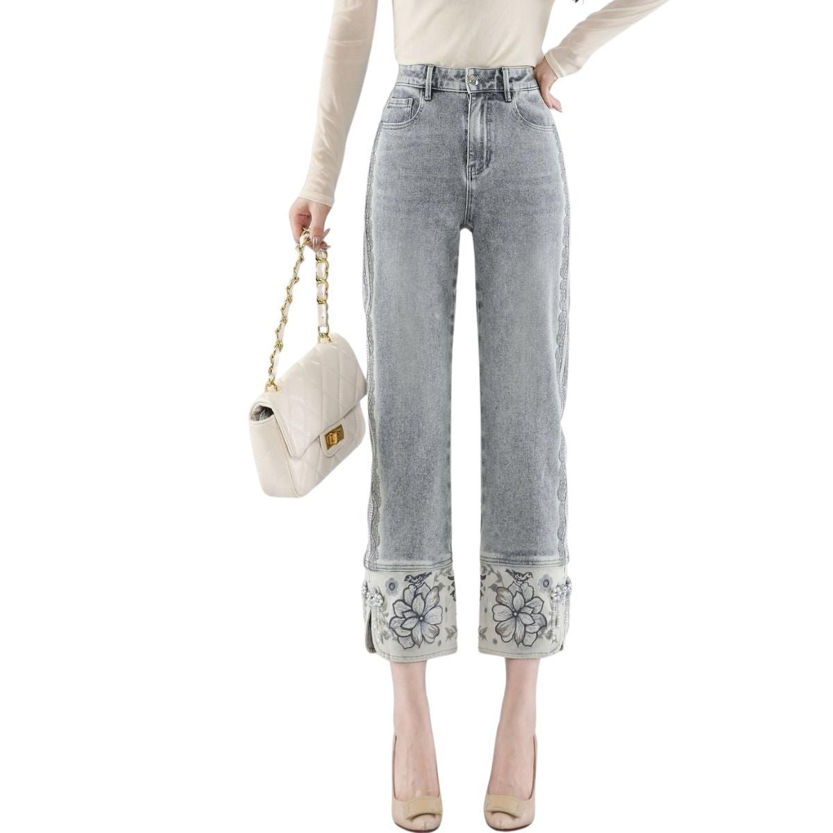 Relaxed-Fit Patchwork Embroidered Cropped Jeans