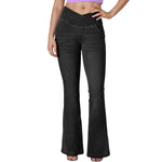 Crossover Waist Knit Denim Bootcut Pants