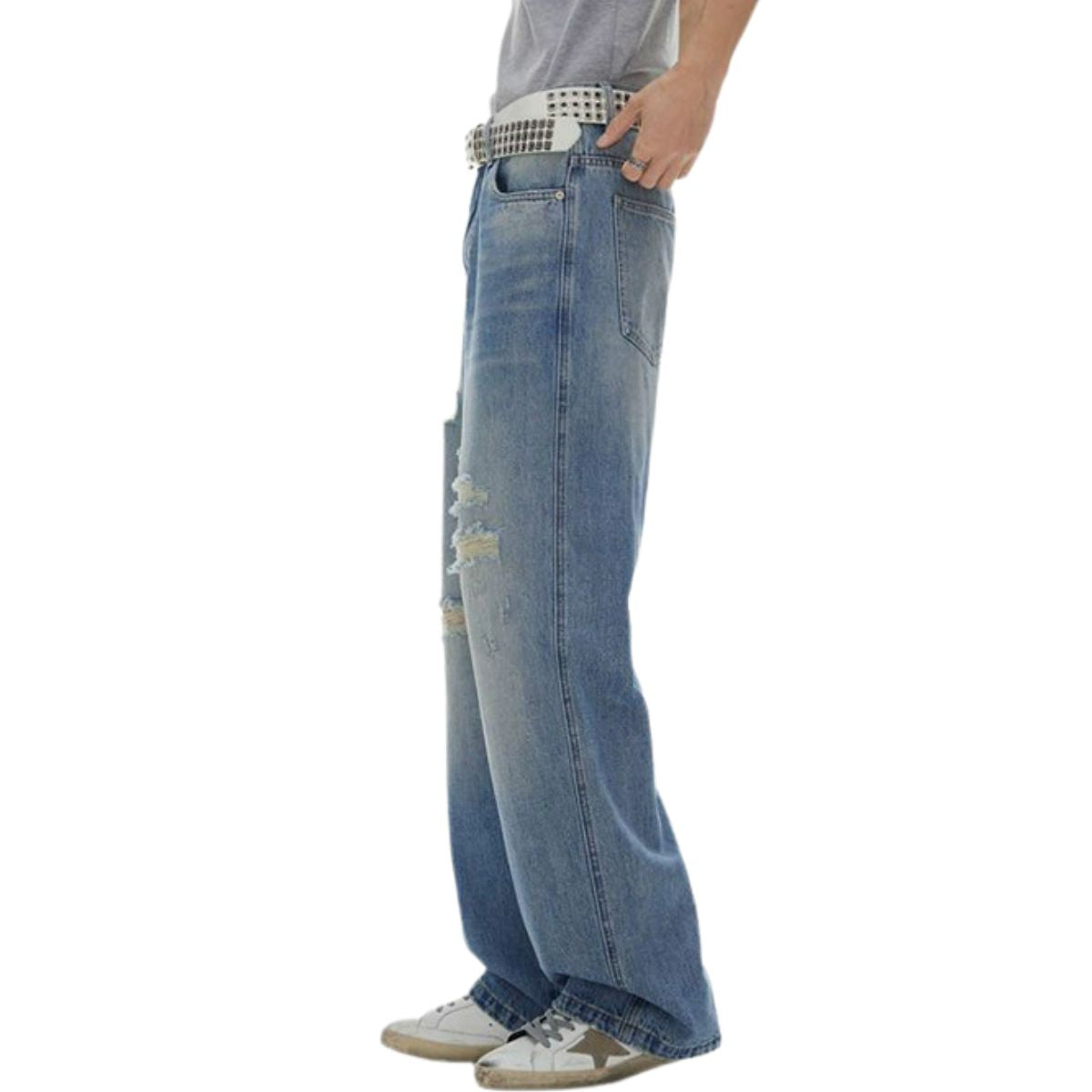 Distressed Hem Straight-Leg Ripped Jeans