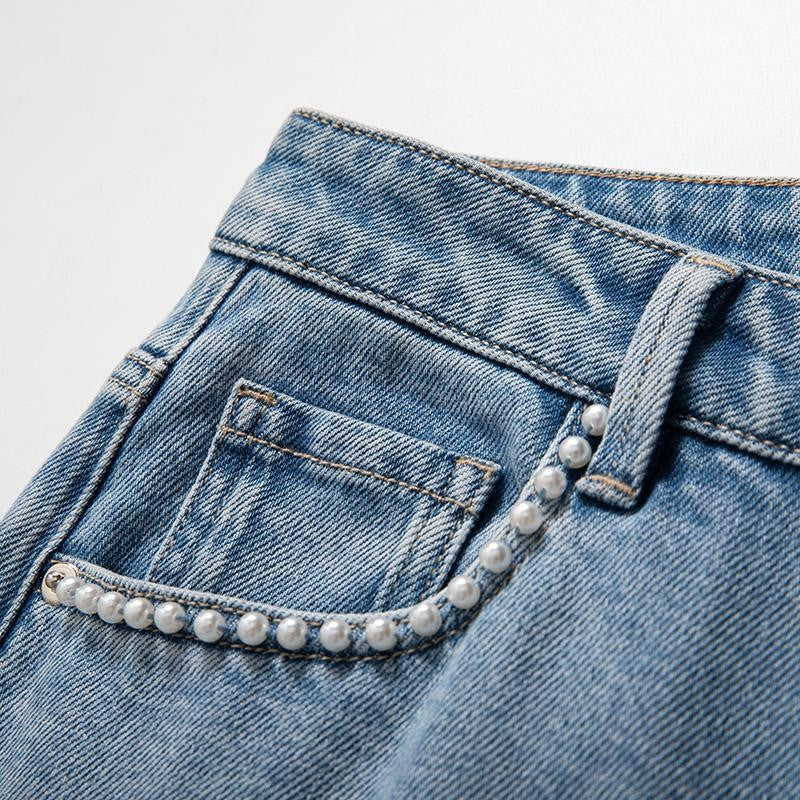 Floral Embroidered Pearl-Beaded Cut-Out Jeans