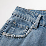 Floral Embroidered Pearl-Beaded Cut-Out Jeans