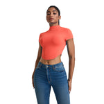 Mock Neck Curved-Hem Crop Tee