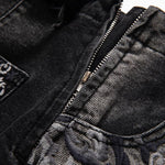 Raw-Edge Hem Heavily Embroidered Denim Skirt