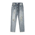 Vintage-Wash Ripped Denim Pants