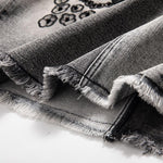 Vintage-Wash Pearl-Embroidered Denim Skirt