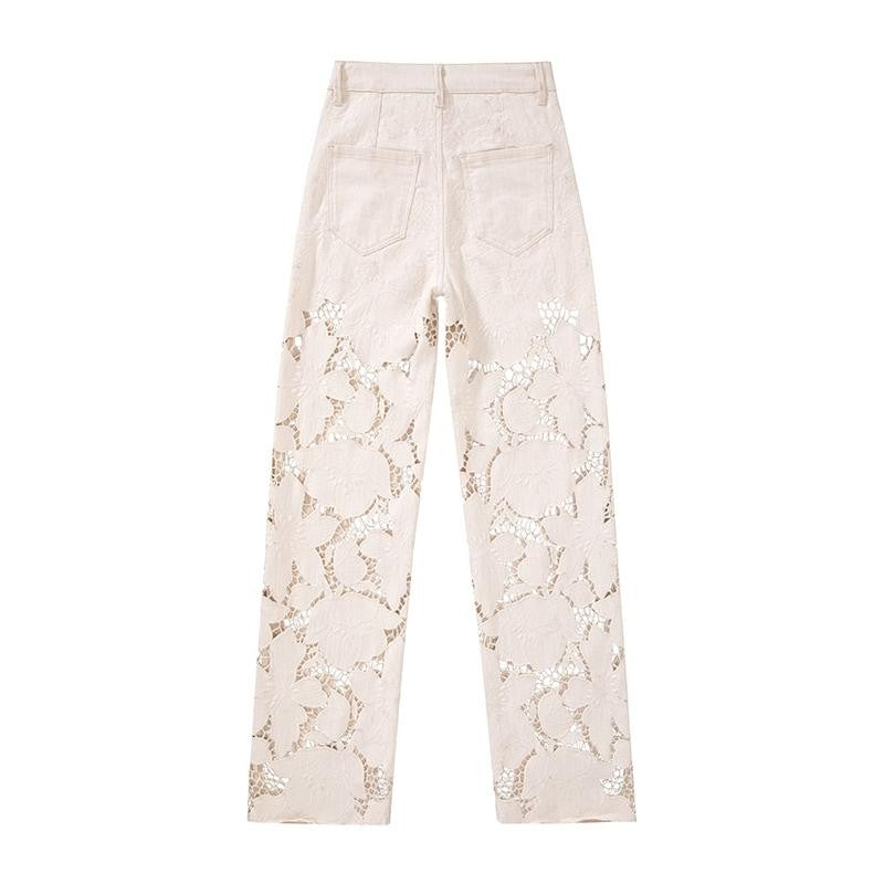 High-Rise Embroidery Cut-Out Wide-Leg Jeans