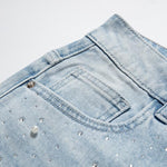 Embroidered Cut-Out Pearl Rhinestone Ankle Jeans