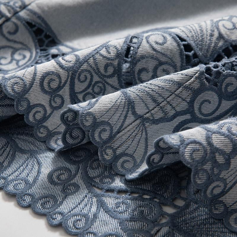 Embroidered Patchwork Cut-Out Denim Skirt