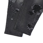 Sequined & Beaded Floral Embroidery Tapered Ankle Jeans