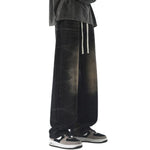 Drawstring Waist Vintage Washed Denim Jeans