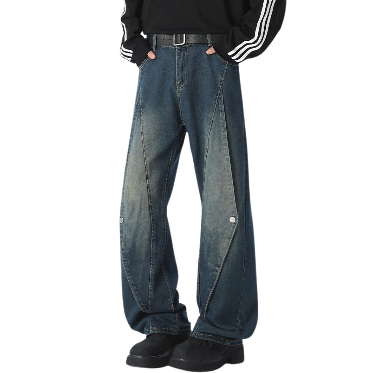 Trendy Buttoned Mock-Slit Wide-Leg Jeans