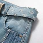 Wide-Leg Rhinestone & Embroidered Cut-Out Jeans