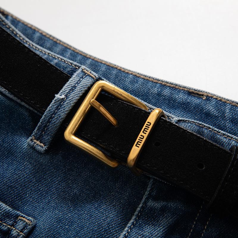 Floral-Embroidered Cut-Out Jeans with Rhinestones