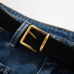 Floral-Embroidered Cut-Out Jeans with Rhinestones