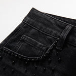 High-Waisted Pearl-Beaded Cut-Out Jeans