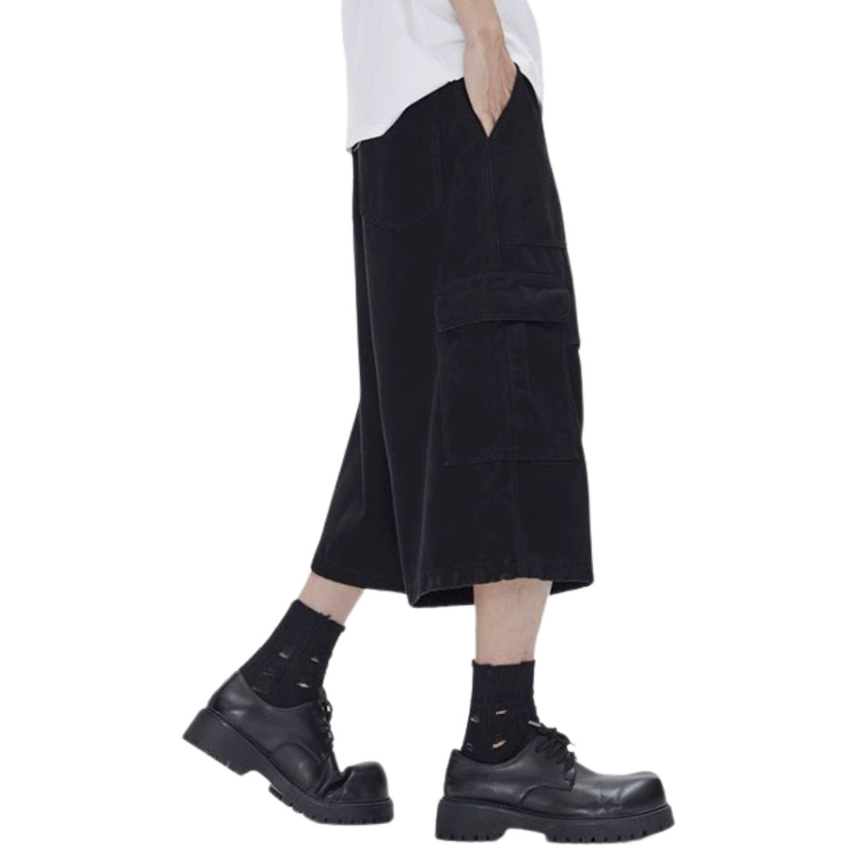 Solid Cargo Wide-Leg Cropped Pants