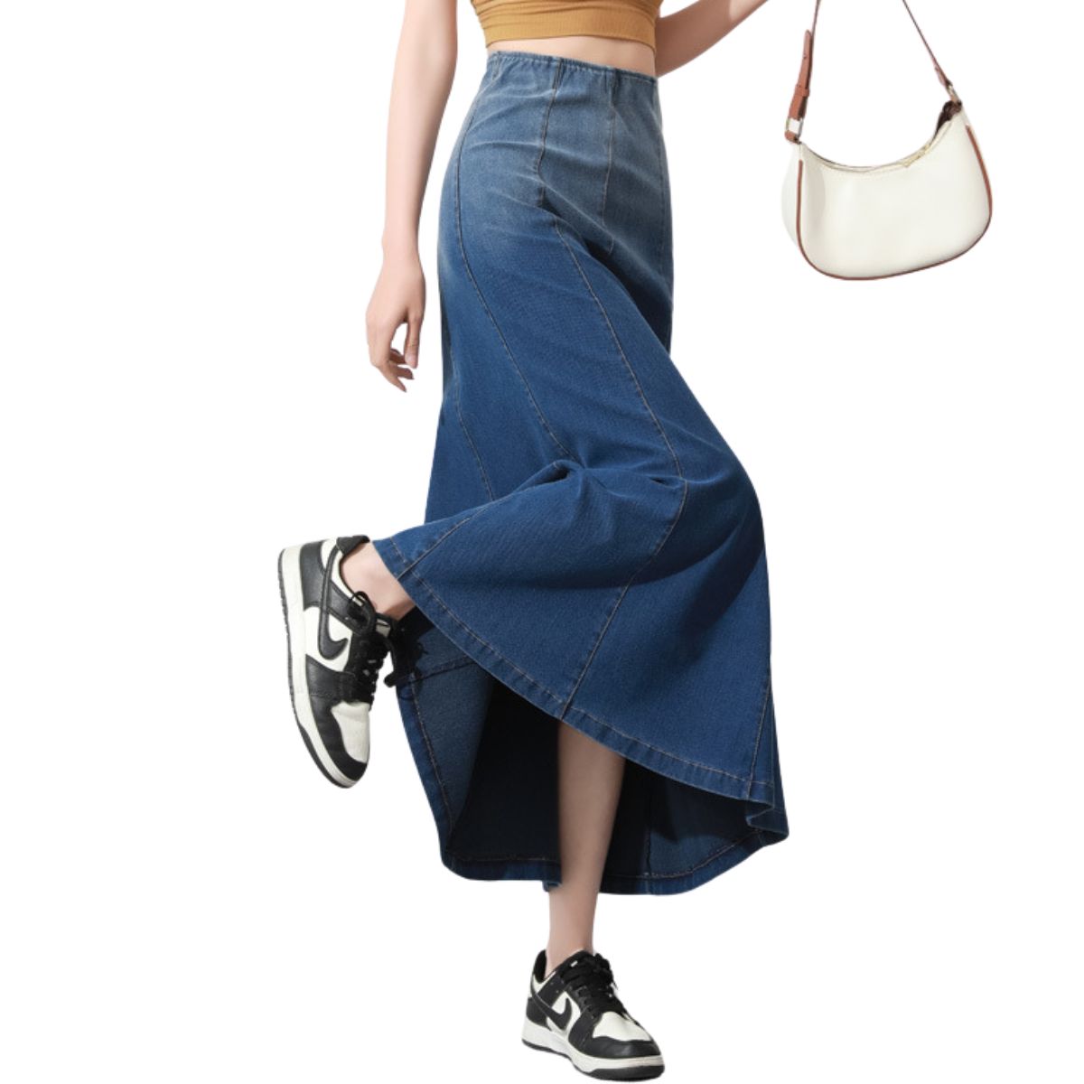 High-Waisted A-Line Maxi Knit Denim Skirt