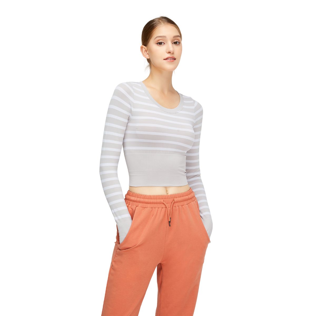 Cropped Striped Long-Sleeve Top