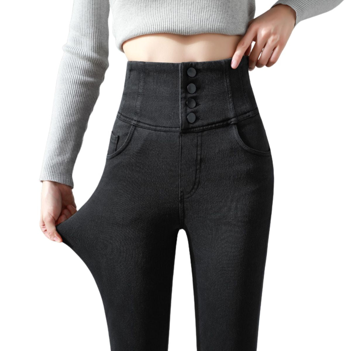 High-Waisted Button-Front Skinny Jeggings