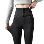 High-Waisted Button-Front Skinny Jeggings