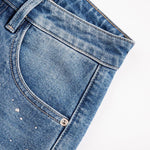 Raw Hem Floral Lace-Cut Jeans with Rhinestones