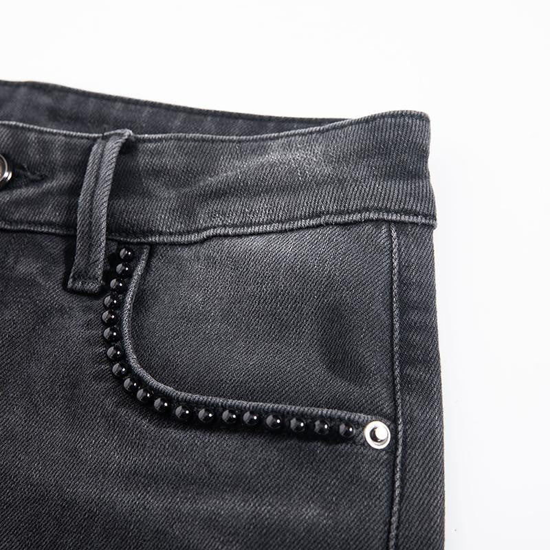 Pearl-Embellished Floral-Embroidered Whisker Jeans