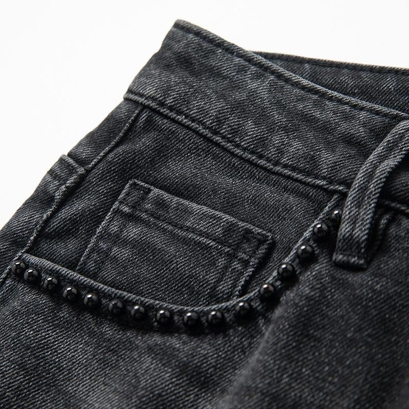 Pearl-Embellished Floral Embroidered Cut-Out Jeans