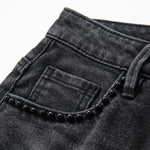 Pearl-Embellished Floral Embroidered Cut-Out Jeans