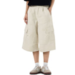 Solid Cargo Wide Leg Cropped Pants