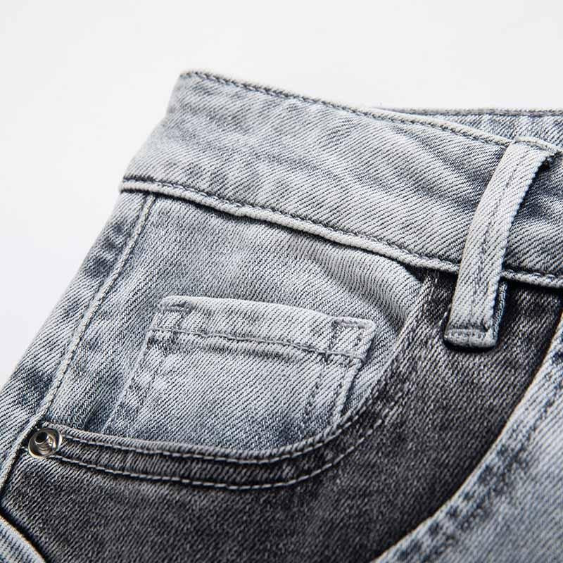 Patchwork Pearl-Frog Closure Embroidered Jeans