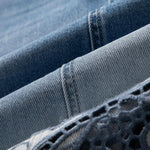 Embroidered Patchwork Cut-Out Denim Skirt